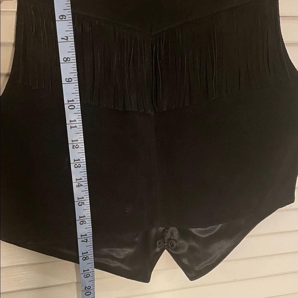 Match Me West Black Suede Fringe Front/Back Western Slant Pocketed Vest - Picture 11 of 15